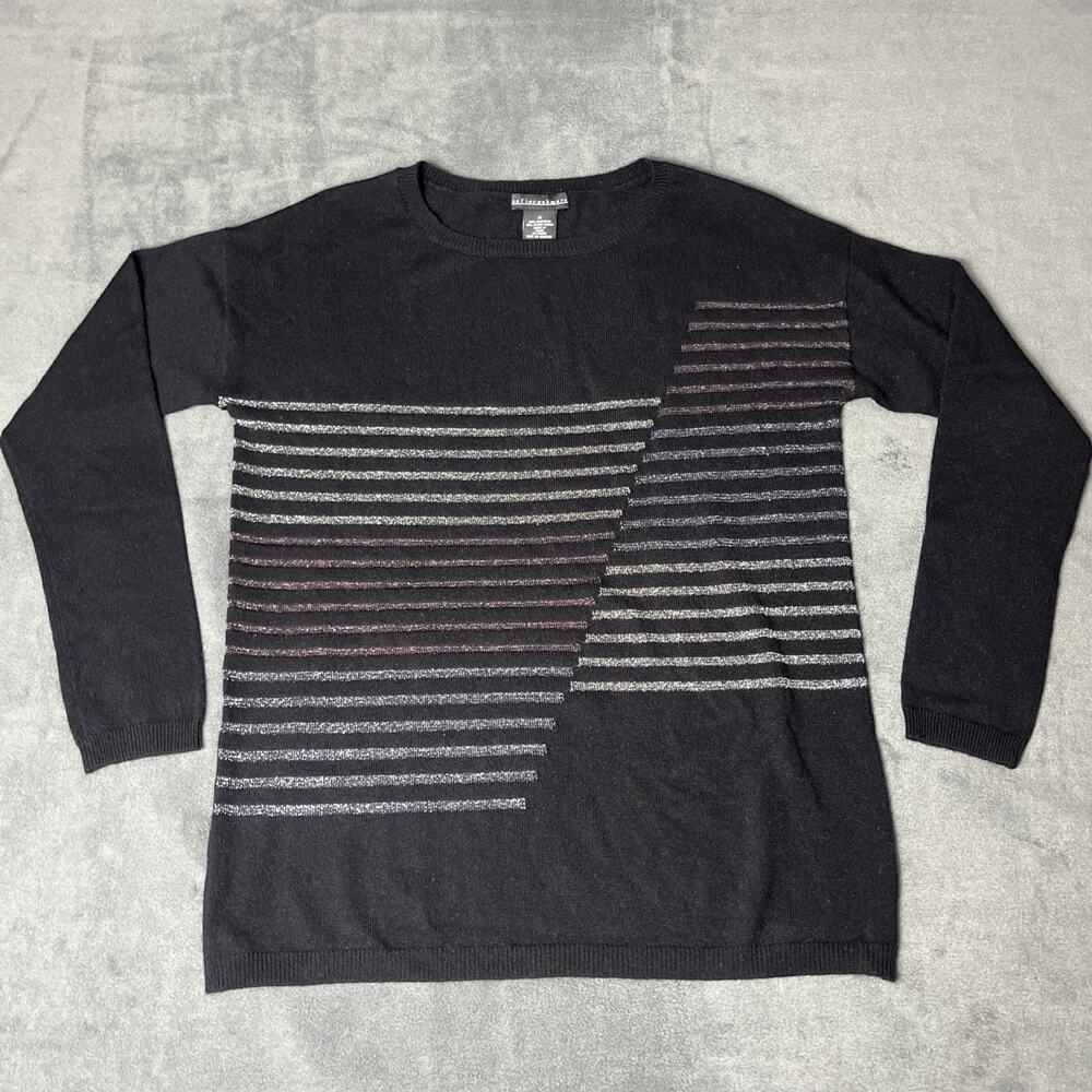 Sofia 90% Cashmere Blend Women’s Sweater Sz Medium Black Striped Metallic